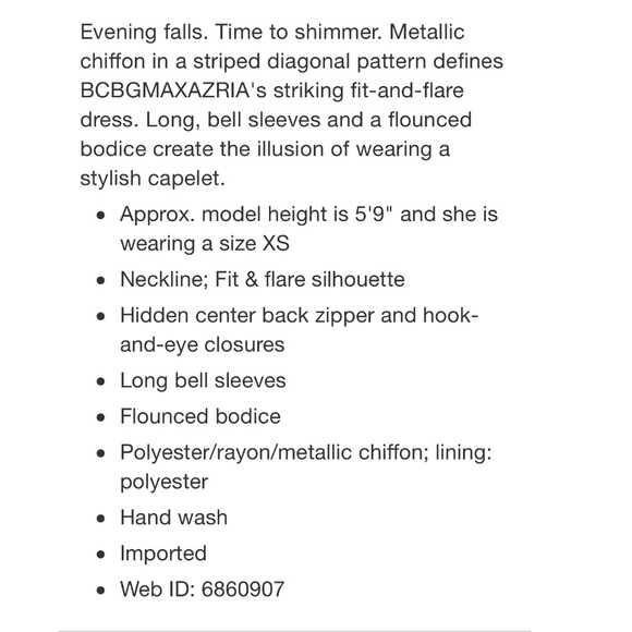Bcbgmaxazria NWT metallic chiffon dress - Picture 8 of 8